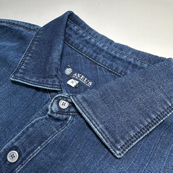 Axel's Premium Over-Dyed Denim Shirt Sz XL Faded Cotton Haringbone Made in Italy - Picture 10 of 12